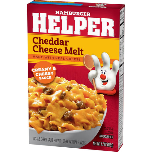 (4.7 oz 12 Pack) 3 Hamburger Helper Cheddar Cheese Melt Pasta Meal - No Artificial Flavors, Ready in Easy Steps, Quick