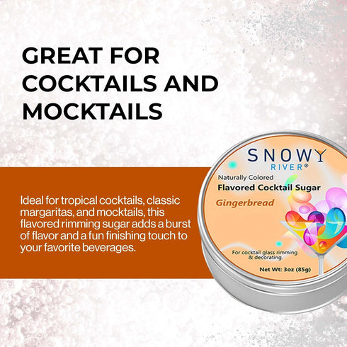 Rimming 3oz Snowy River Holiday Gingerbread Flavored Cocktail Sugar - All Natural Sugar for Stunning Drinks, Vibrant