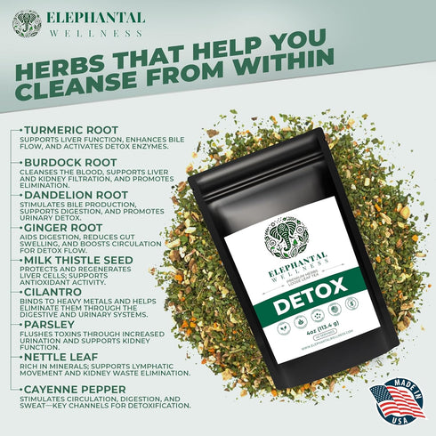 Elephantal Wellness 4oz, 40 Premium Detox Herbal Tea | Daily Liver, Kidney, Blood & Digestive Support with Turmeric