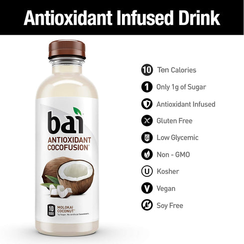 18 Oz. (Pack 12) Bai Cocofusions Molokai Coconut, Antioxidant Infused Beverage, Fl. Bottles