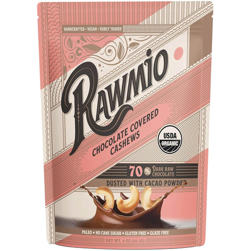Rawmio Chocolate Covered Cashews - Organic, Raw, Vegan, 70% Dark Chocolate, 1