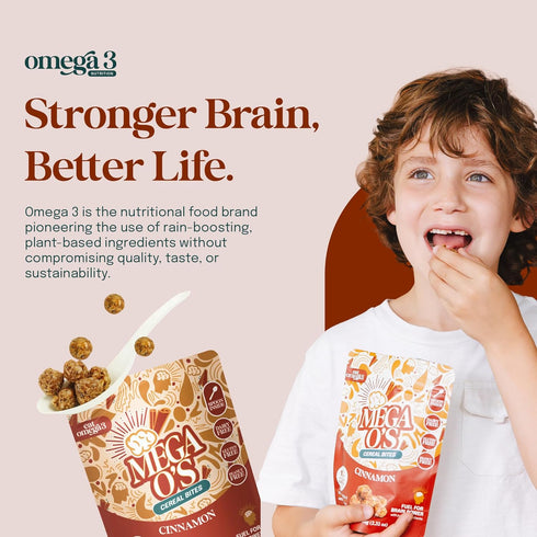 3 Omega-3 Omega-6, 66g Pack 6 Eat Omega Mega Os Cinnamon Granola Cereal Bites - Gluten-Free, Dairy-Free, Plant-Based
