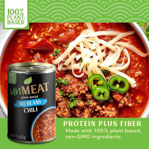 3 pack unMEAT Plant Based Meat | Easy to Prepare Plant Based Protein | Vegan Meat with Less Calories, Chili No Beans