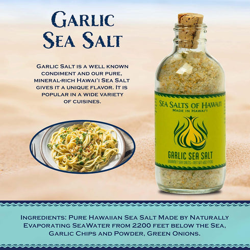 4 Sea Salts Of Hawaii Garlic Salt Flavored Hawaiian Sea Salt, Ounce Bottle - Made in Hawaii