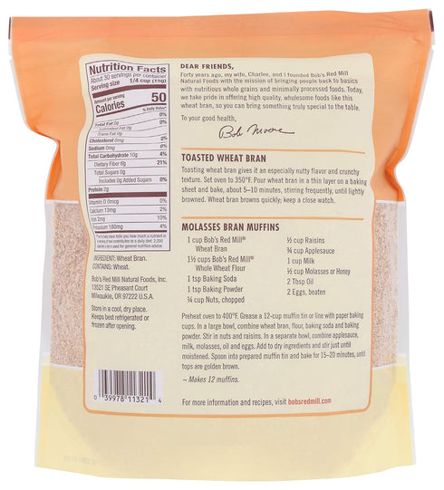16oz (Pack 1) Bob's Red Mill Wheat Bran, of - Non GMO, Vegan, Kosher
