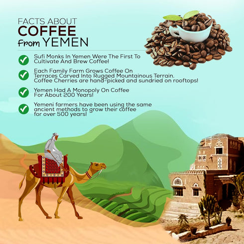 Al-Aqeeq Whole Bean Yemen Coffee - Haraaz Region, Specialty Organic Arabica, Low Acid Medium Roast, Freshly Roasted