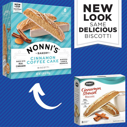 6.88 (Pack 6) Nonni's Bakery Cinnamon Coffee Cake Biscotti, Kosher, Ounce