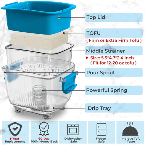 20 oz 10-20 Large Tofu Press, Easily Remove Water from Tofu in Mins, Vegan Tofu Presser for Firm or Extra Firm Tofu