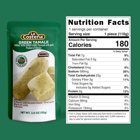 La Costeña Tamales Verdes, Pork Flavor, Microwaveable, No Refrigeration Required, 3.8 Ounce (Pack of 12)