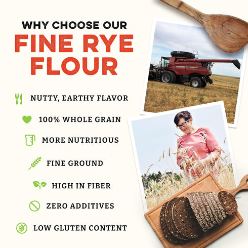 2 LB Sunrise Flour Mill Organic Fine Rye Flour | | Rye Flour Organic | Whole Grain Bread Flour for Sourdough | No