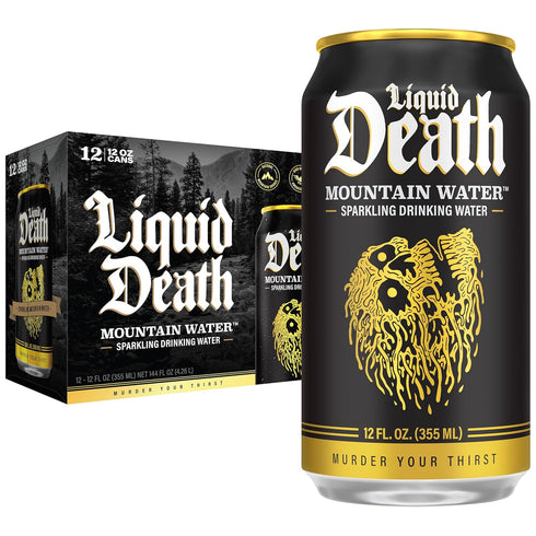 Liquid Death Sparkling Mountain Water, Real Mountain Source, Ice-Cold Cans, Infinitely Recyclable,