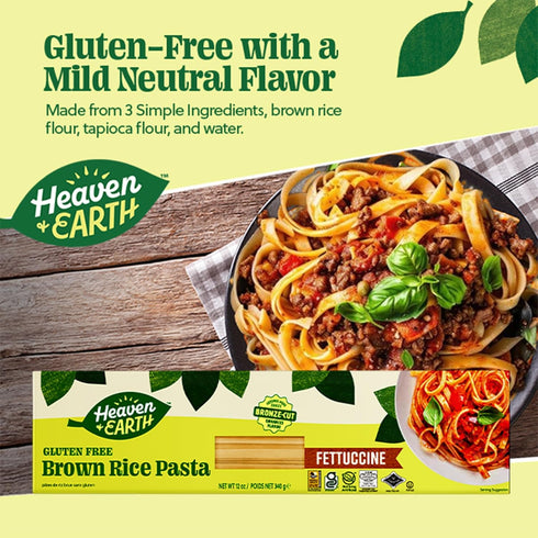 12oz (3 Pack) Heaven & Earth Gluten Free Brown Rice Pasta Fetuccinni, | Great Texure | Real Pasta Taste & Mouthfeel |
