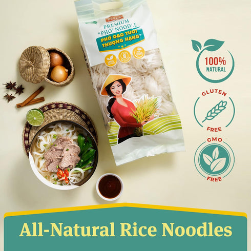 Premium Pho Style Rice Stick Noodles - Individually Portioned- Restaurant Quality, Soft and Chewy Texture, Gluten-Free