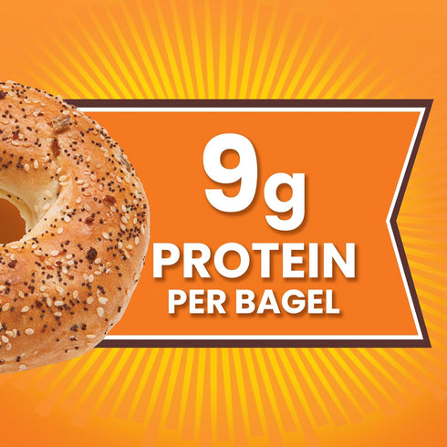 THOMAS' 6 count, (3.0 oz 9g 18 oz Everything Bagels, each), Protein, Kosher Bagels, Bag