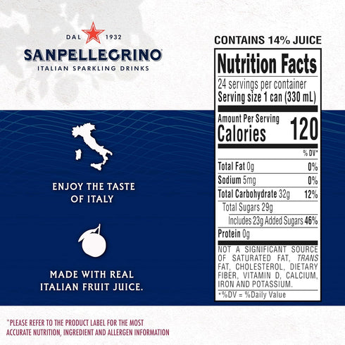 24 Pack Sanpellegrino Italian Sparkling Drink Melograno And Arancia, Sparkling Orange And Pomegranate Beverage, Of Cans