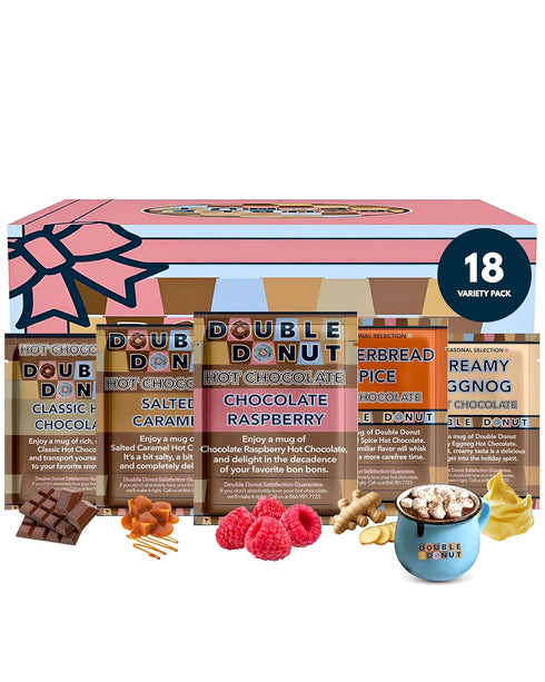 Double Donut Coffee Flavored Hot Chocolate Packets Variety Pack,18 Count Includes Classic,