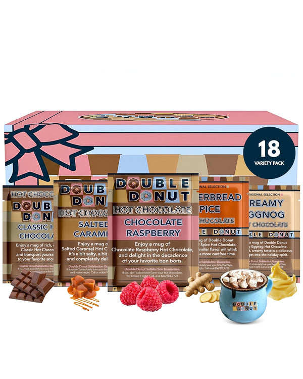 Double Donut Coffee Flavored Hot Chocolate Packets Variety Pack,18 Count Includes Classic,