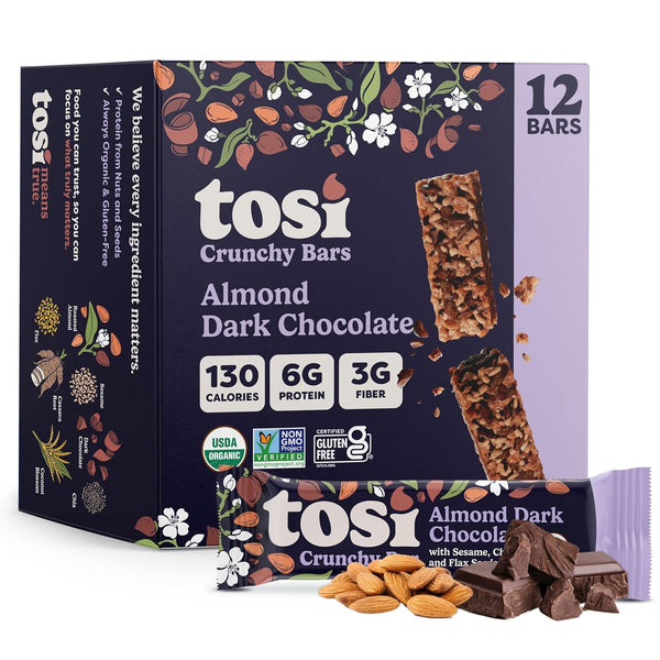 Tosi Nut Bars, Almond Dark Chocolate, Healthy Snacks for Adults & Kids,