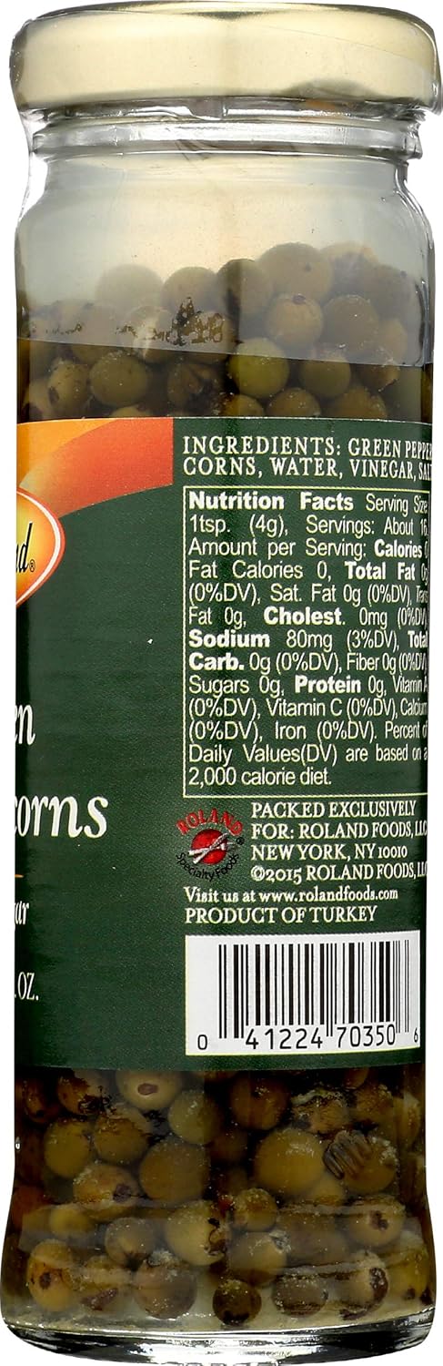 3.55 oz Roland Foods Green Peppercorns in Vinegar, Specialty Imported Food, fl
