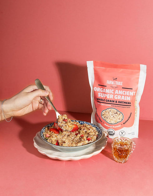 1 Pack (14 oz. Farm to Table Foods Organic Ancient Super Grain Whole Grain & Oatmeal - High Protein, Plant Based