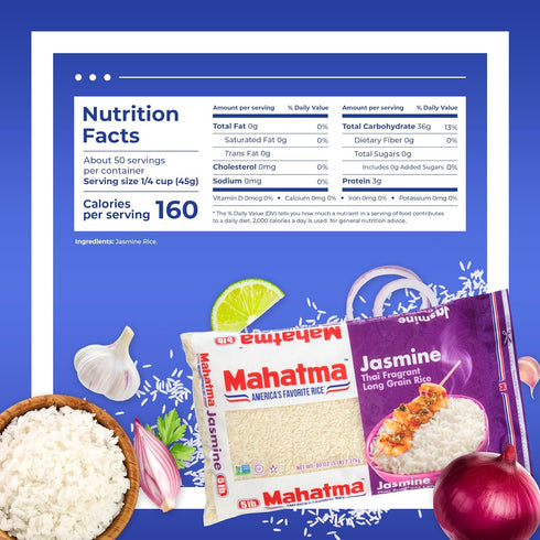 5lb Mahatma Jasmine, Bag of Rice, Thai, Indian, or Cambodian Fragrant Flavored Rice, Stovetop or Microwave