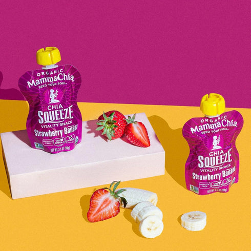 Mamma 24- 3.05 70 Chia Organic Vitality Squeeze Snack, Strawberry Banana, Ounce Chia Pouches. USDA Organic, Non-GMO