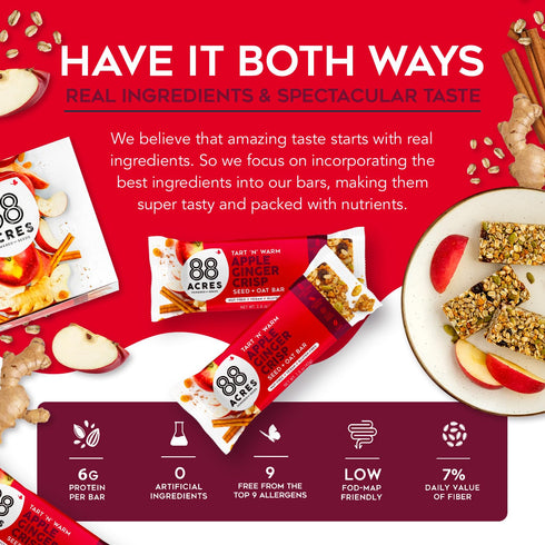 88 12 Count, Acres Granola Bars, Apple Ginger Crisp, School Safe, Allergen Free Seed & Oat Snack Bar, Gluten & Nut
