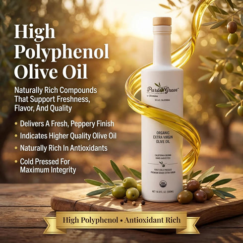 16.9Oz 2024 2025 Pura Grove Organic Cold Pressed Extra Virgin Olive Oil Premium Grade - High Polyphenol - Hand