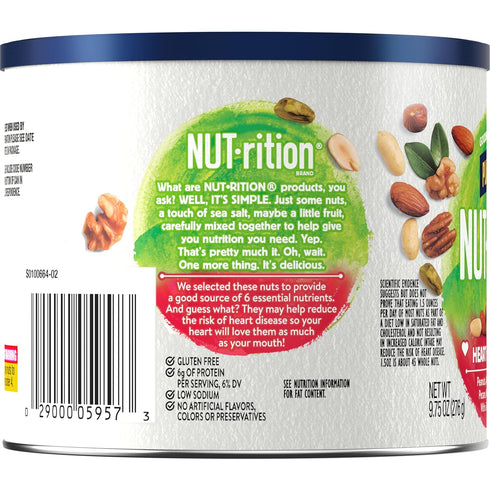 9.75 oz PLANTERS NUT-rition Heart Healthy Snack Nuts Mix, Canister - On-the-Go Snack, Work Snack, School Snack