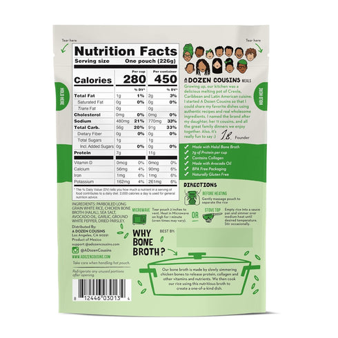 Dozen 6pk, 8oz Packets A Cousins Classic Bone Broth Rice Ready to Eat Seasoned High Protein Rice, Clean Ingredients
