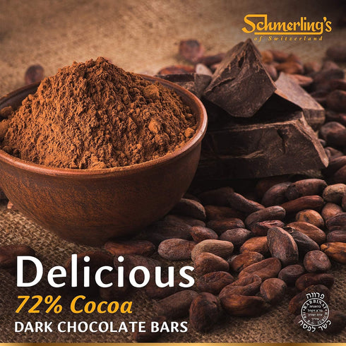 72% 3.5oz (Pack 5) Schmerling's Dark Swiss Chocolate - Cocoa - All Natural Chocolate - Vegan - Gluten Free - Paleo