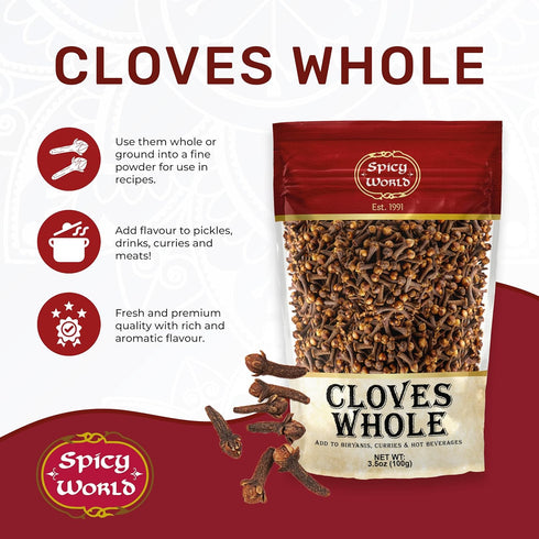 Whole Cloves 3.5 Oz Bag, Great for Foods, Tea, Pomander Balls, and Potpourri by Spicy World