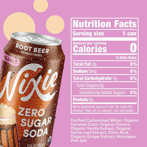 0 0 12oz (12 Pack) Nixie Organic Zero Sugar Soda, Root Beer, Healthy Soda Pop, Non-GMO, Sugar, Calories, Caffeine Free