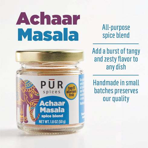 1.8oz PUR Spices Achaar Masala I Indian Pickling Spice I All-Purpose Savory Seasoning Mix and Rub I Made with Chili