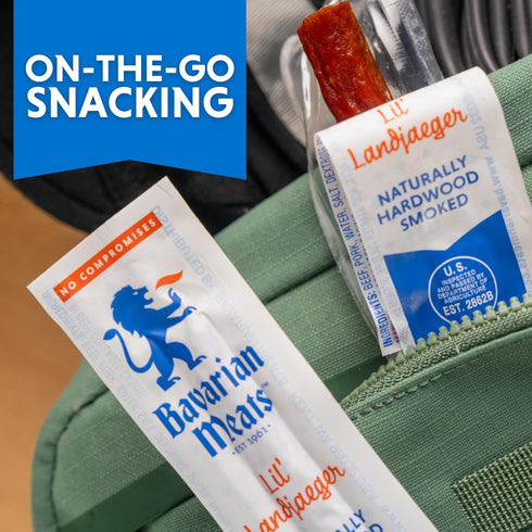1 (Pack 20) Bavarian Meats Hot & Spicy Lil' Landjaeger Meat Sticks, Individually Wrapped Smoked Sausage Snacks, Zero