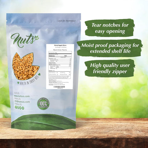 Packed (1 LB) NUTS U.S. - Dried Apple Dices | Freshly Peeled and Cored | No Added Sugar | Chewy Texture | Non-GMO |