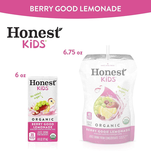 Honest Kids 6 Oz (Pack 40) Berry Good Lemonade, Organic Juice Drink, Berry Lemonade, Fl