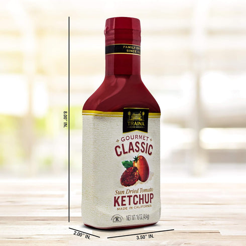 16 oz Traina Home Grown Gourmet Classic Ketchup - No Corn Syrup, Non GMO, bottle