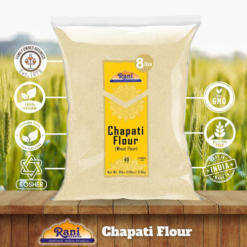 (100% 128oz (8lbs) 3.63kg Rani Chapati Flour Pure Whole Wheat Chakki Atta), For Making Roti & Indian Breads Bulk ~ All