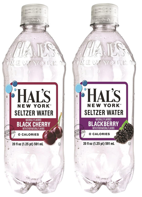 Hal's New York Pack 20 Oz (Pack 12) Seltzer Water, Black Cherry & Blackberry Variety Sparkling Water, Fl Bottle
