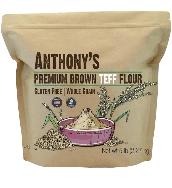 Anthony's Brown Teff Flour, 5 lb, Gluten Free, Non GMO, Vegan