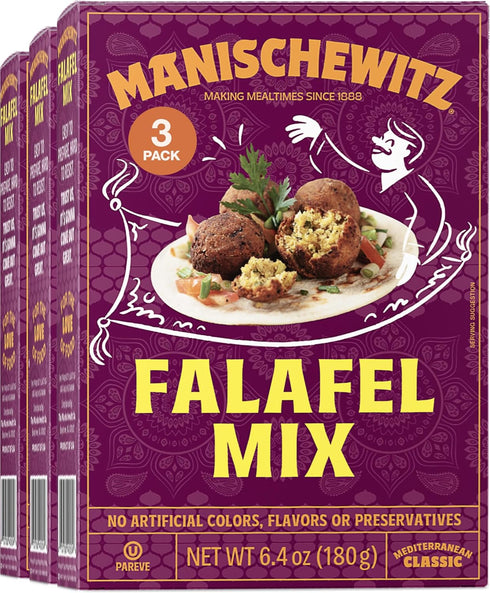 Manischewitz Mediterranean Falafel Ball Mix 6.4oz (3 Pack) All Natural, Sugar Free,