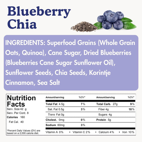 5g 4g 48 (6 Pack) Earnest Eats Superfood Oatmeal Blueberry Chia Cinnamon Vegan, Gluten Free, Plant Protein, Fiber, No