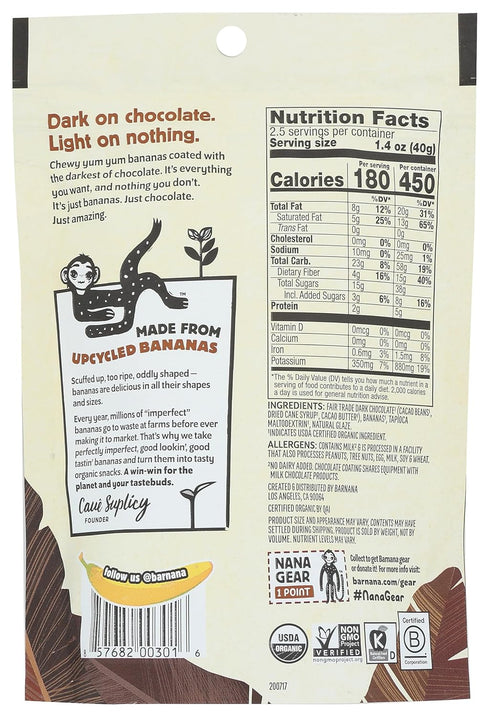 3.5 Oz Barnana Dipped Banana Bites, Dark Chocolate