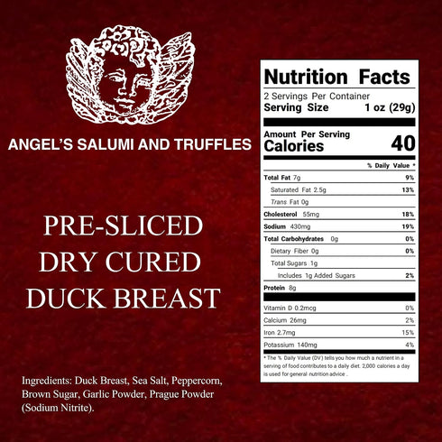 2 oz Angel's Salumi Pre-Sliced Dry-Cured Duck Breast "Prosciutto" Gourmet Artisanal Charcuterie Humanely Raised