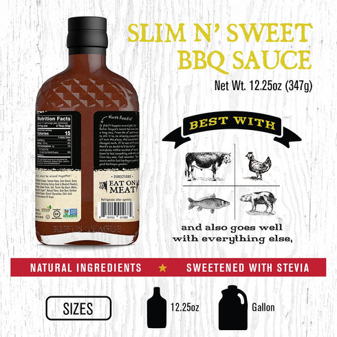 Rufus Teague - Sugar-Free BBQ Sauce Slim N' Sweet - Premium Barbecue Sauce - 12.25 oz. Bottle