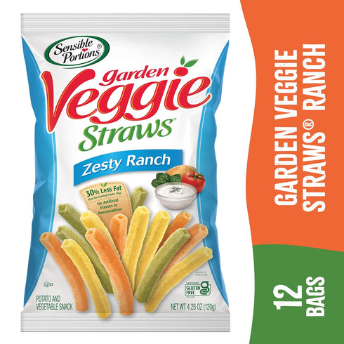 4.25 12-Pack Sensible Portions Veggie Straws, Zesty Ranch Flavor, Gluten-Free Chips, Ounce Bag