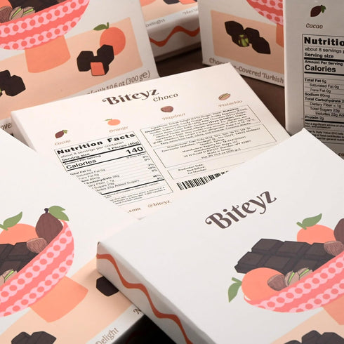 25 Biteyz Choco Turkish Delight, Vegan Candy Gift Box - Chocolate-Covered Assorted Treats with Orange, Pistachio