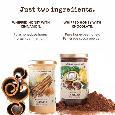 Set 100% 12 Oz Whipped Honey Gift by Savannah Bee - Creamy, Smooth, Spreadable and absolutely Delicious - Natural
