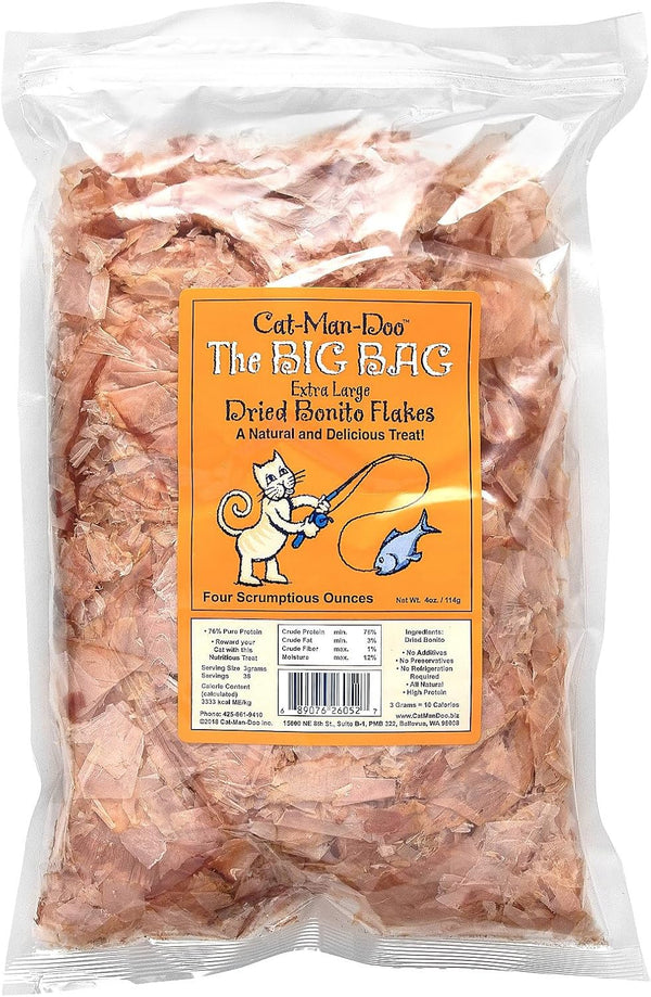 Cat-Man-Doo Extra Large Dried Bonito Flakes Treats for Dogs & Cats, 4oz / 112g Bag
